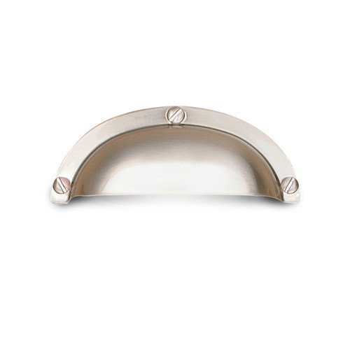 2 1/2" Centers Rounded Cup Pull with Faux Screws in Brushed Nickel