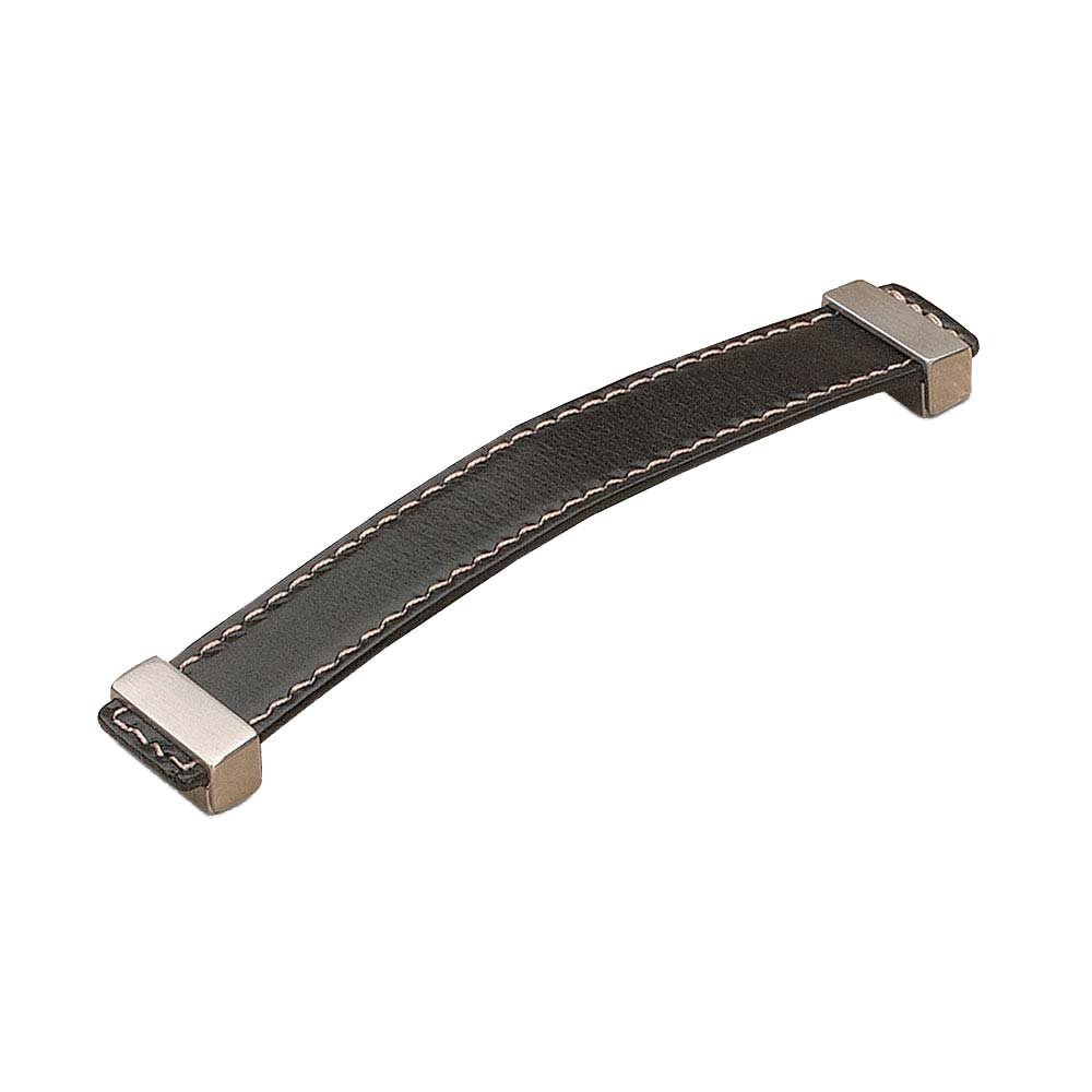 6 1/4" Centers Low Profile Leather Pull in Brushed Nickel and Black