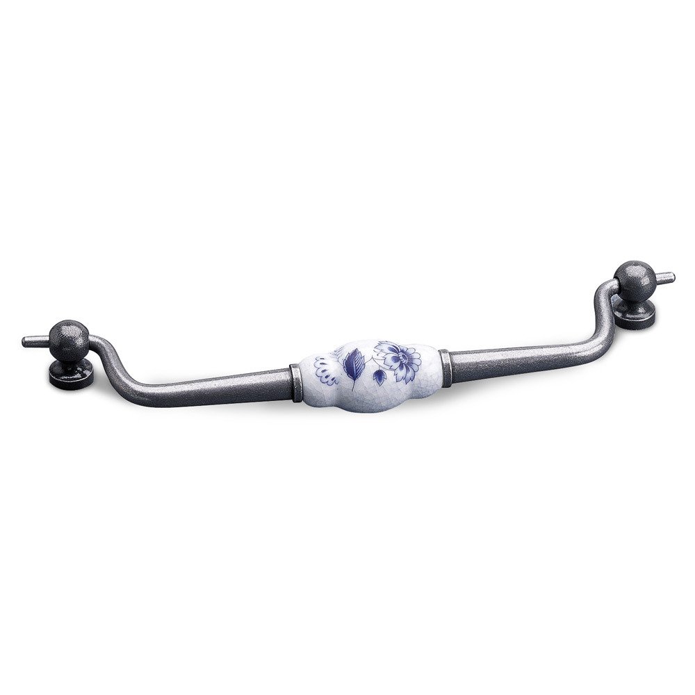 Porcelain and Forged Iron 7" Centers Drop Pull in Crackle Periwinkle Blue and Natural Iron