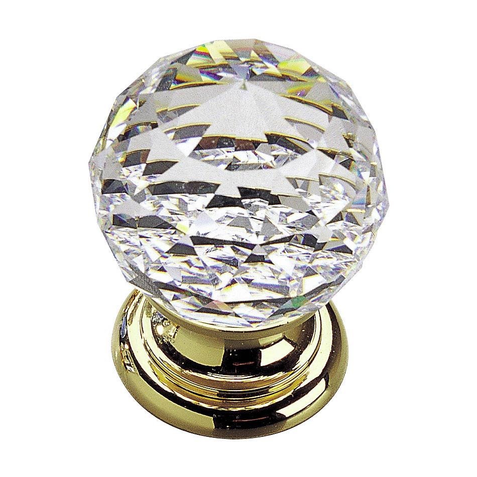 Solid Brass 3/4" Diameter Beveled Knob in Brass and Clear Crystal