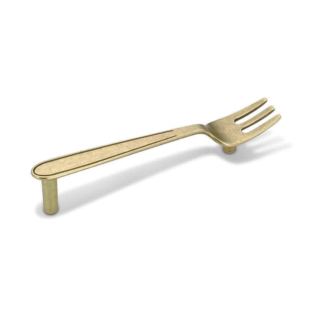 3 3/4" Centers Fork Bar Pull in Burnished Brass