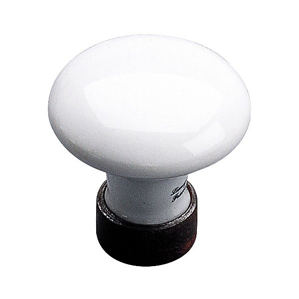 Porcelain and Forged Iron 1 3/8" Diameter Round Knob in White and Rust