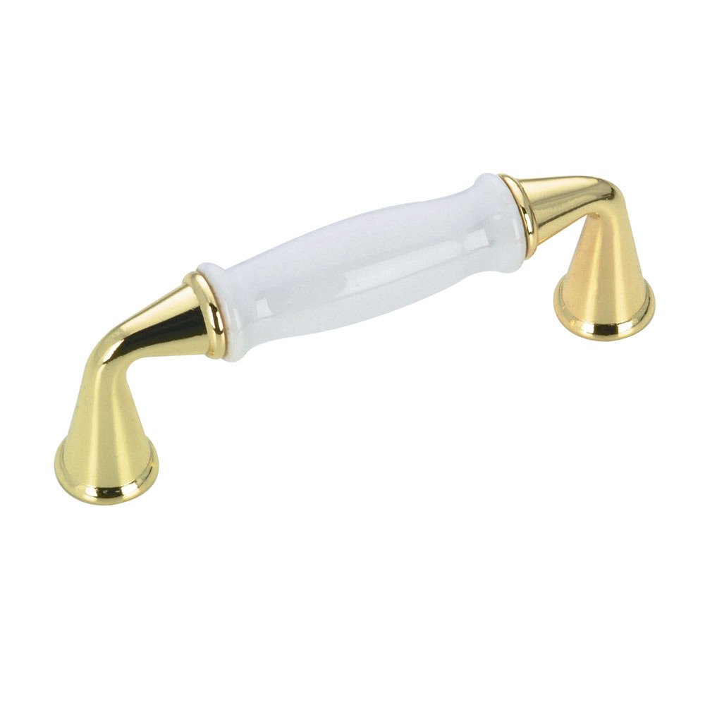 Solid Brass 3" Centers Wire Pull with Contoured Ceramic Insert in Brass and White