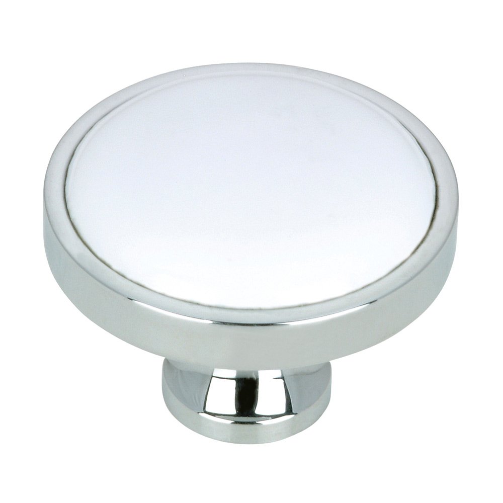 Solid Brass 1 1/4" Diameter Knob with Ceramic Insert in Chrome and White