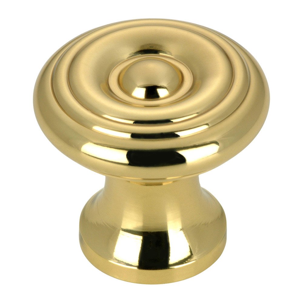Solid Brass 1" Diameter Flattened Knob with Concentric Circles in Brass
