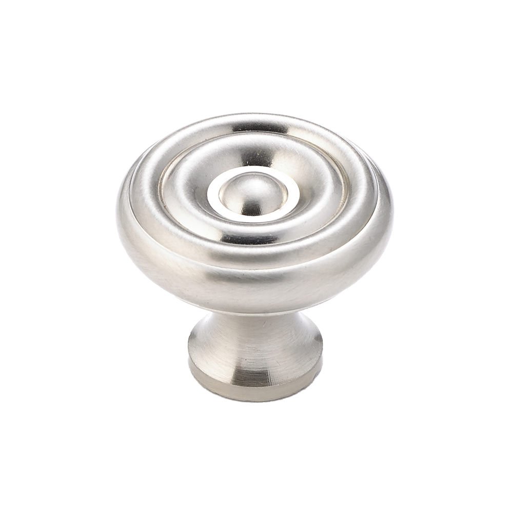 Solid Brass 1 1/4" Diameter Flattened Knob with Concentric Circles in Brushed Nickel