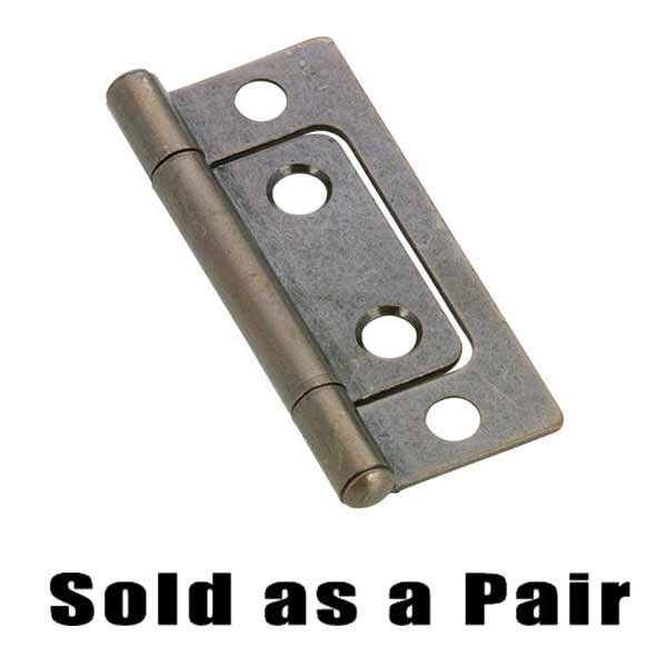 2" Long Non-Mortise Hinge (Pair) with Button Tip in Distressed Antique Copper