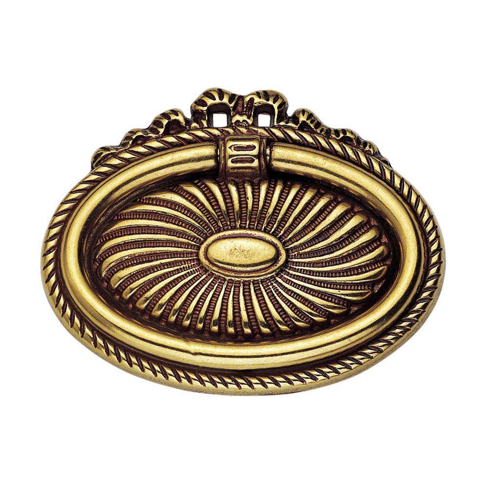 Solid Brass 1 1/4" Centers Ring Pull with Rope Detail Backplate in Empire Brass