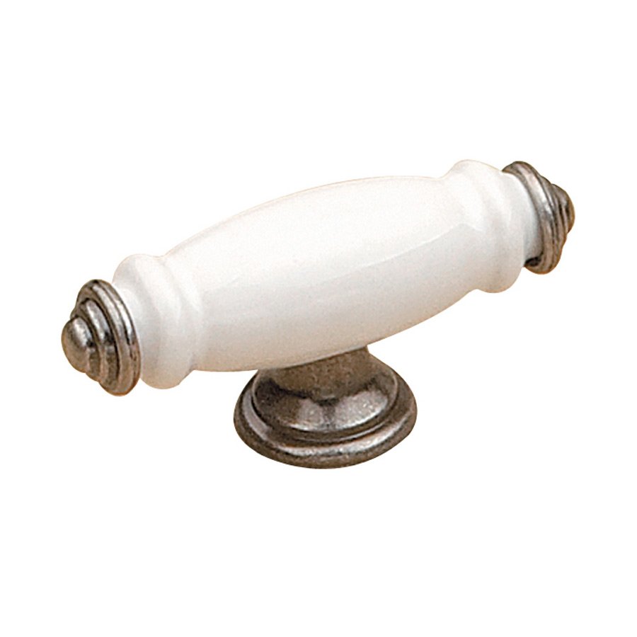 Ceramic 3" Long T Knob in Faux Iron and White
