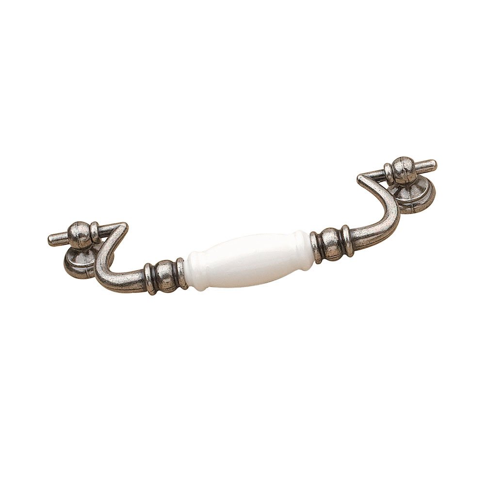 6 1/4" Centers Beaded Bail Pull with Ceramic Insert in Faux Iron and White