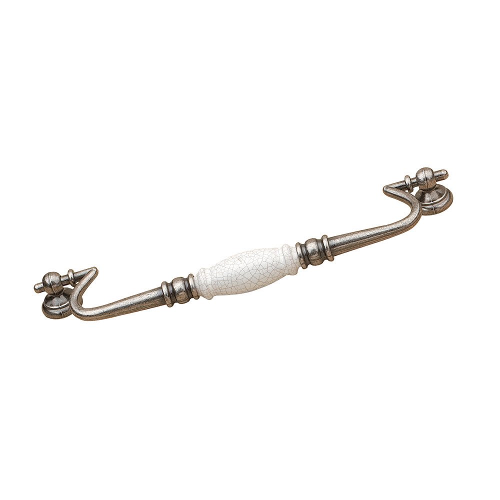 8 7/8" Centers Beaded Bail Pull with Ceramic Insert in Faux Iron and Crackle White