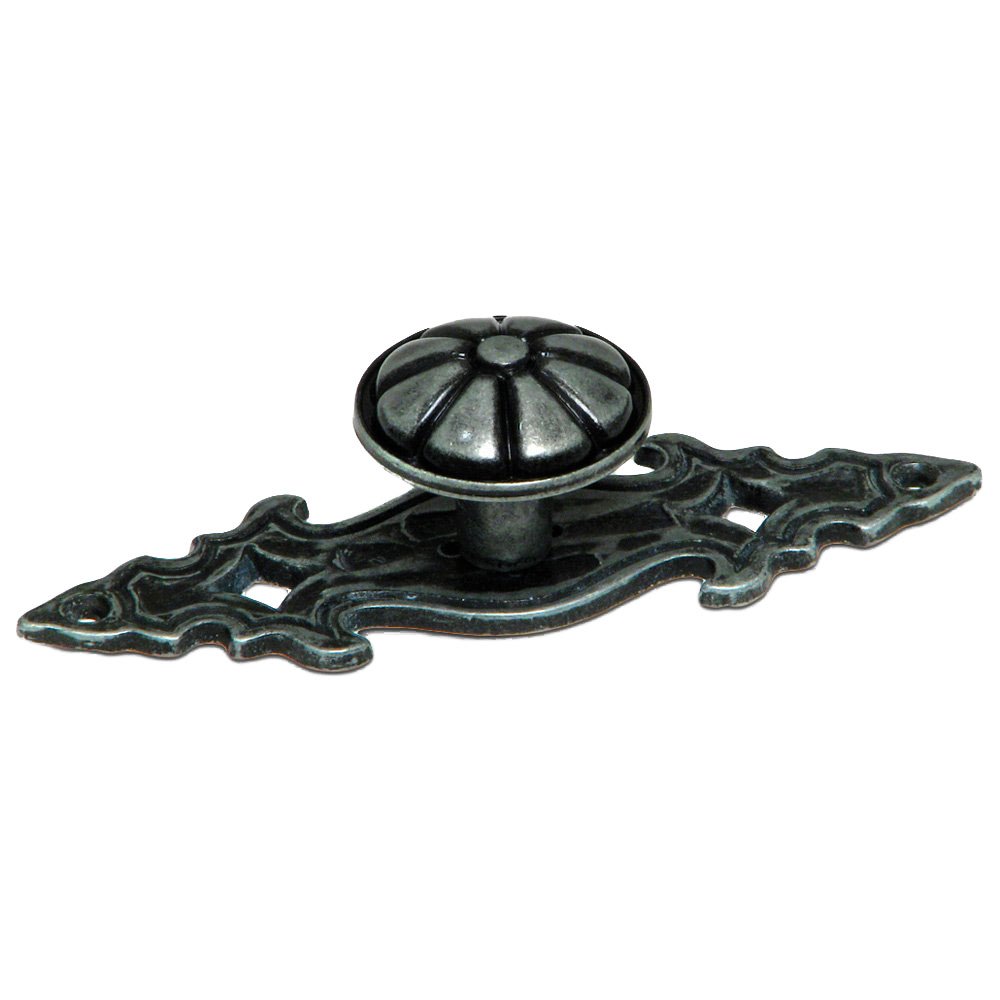 1" Diameter Floral Knob with Decorative Backplate in Wrought Iron