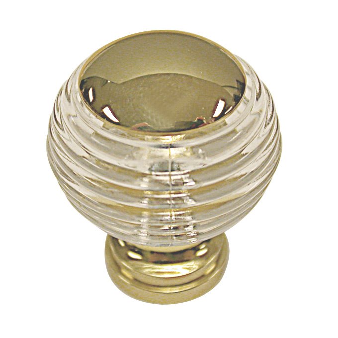 1 1/8" Diameter Stripe Bands Round Knob in Brass and Clear