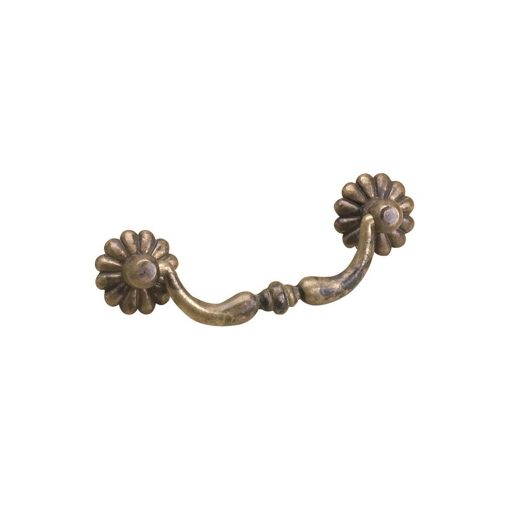 Solid Brass 2 1/2" Centers Flower Base Bail Pull with Beaded Center in Oxidized Brass