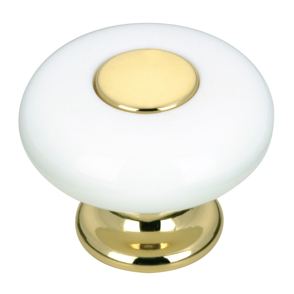 Solid Brass and Polyester 1 1/4" Diameter Knob in Brass and White