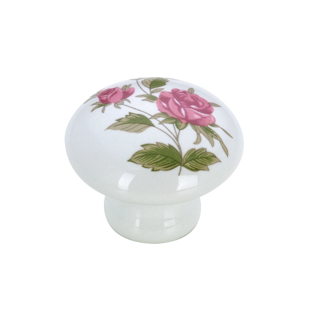 1 3/8" Diameter Painted Ceramic Knob in Pink Flowers