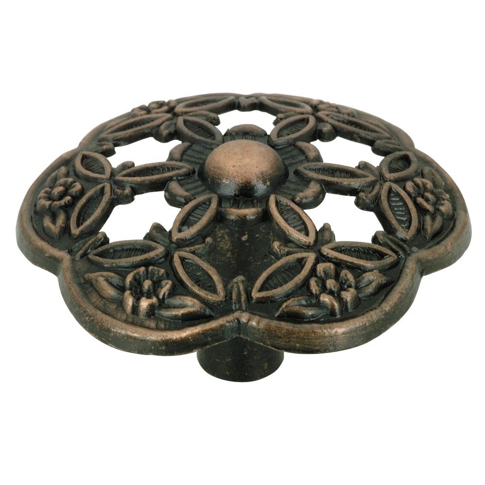 1 5/8" Diameter Convex Floral Embossed Knob in Old Copper