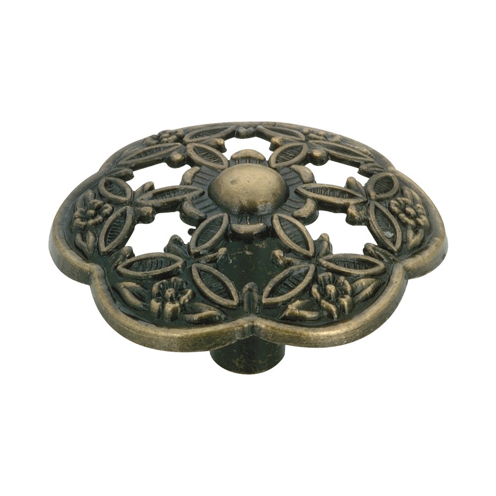 1 5/8" Diameter Convex Floral Embossed Knob in Antique English