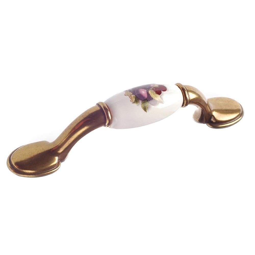 3" Centers Ceramic Inlayed Bow Pull in Burnished Brass and Plum