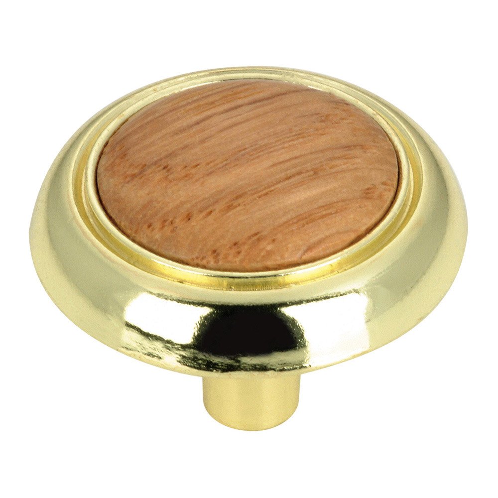 1 1/4" Diameter Knob with Wood Insert in Brass and Oak Natural Finish