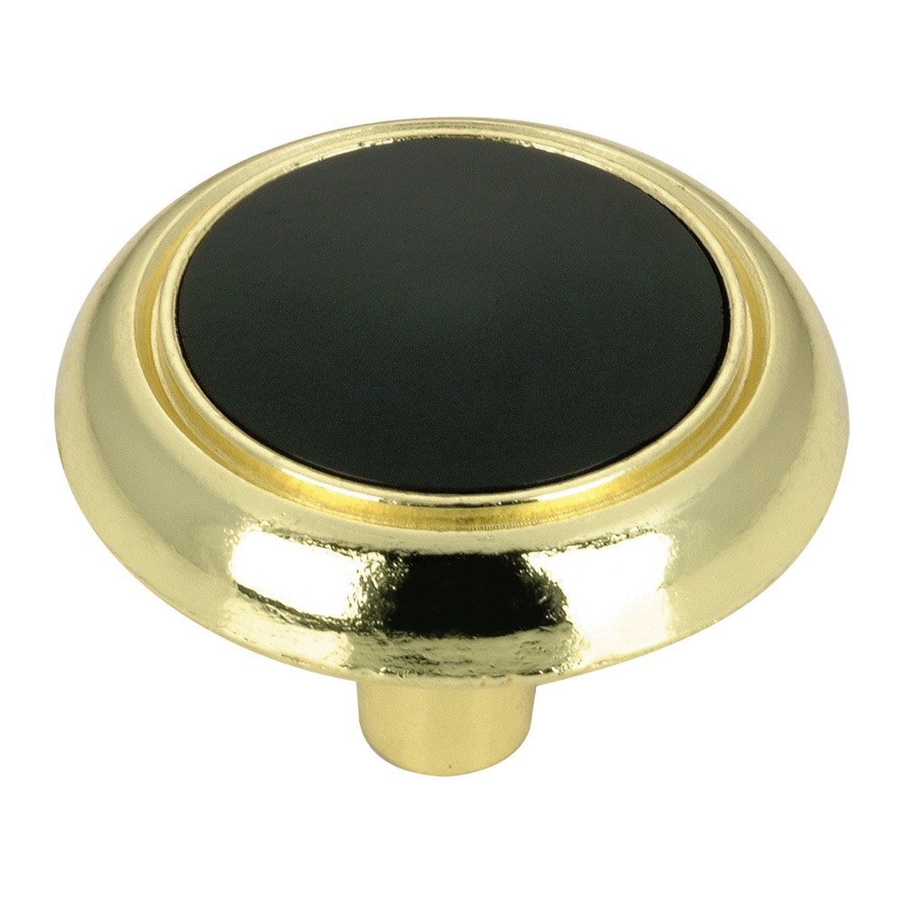 1 1/4" Diameter Knob with Ceramic Insert in Brass and Black