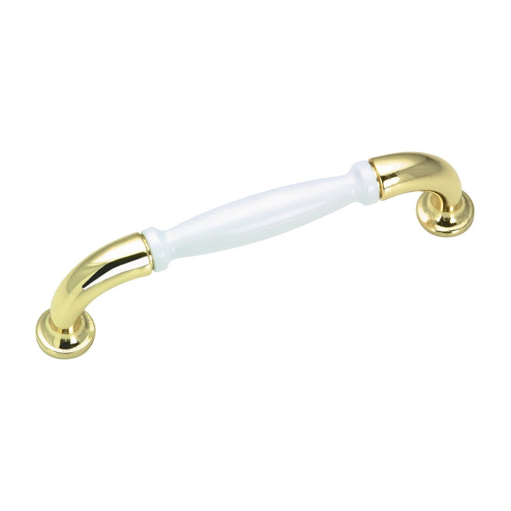 3 3/4" Centers Sectional Pull in Brass and White