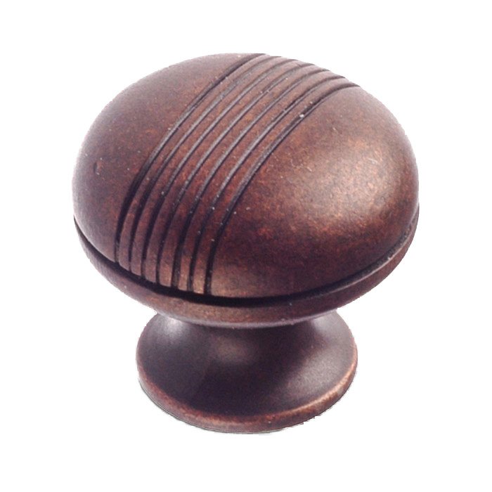 1 1/4" Diameter Knob with Etched Stripes in Antique Copper