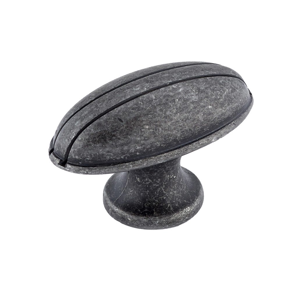 1 15/16" Long Oblong Knob with Twin Stripes in Antique Iron