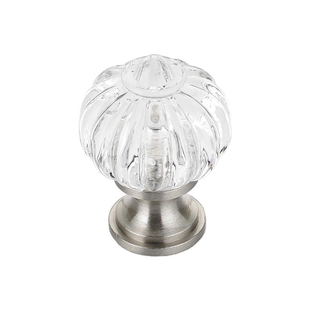 Solid Brass 1 1/8" Diameter Scalloped Knob in Brushed Nickel and Clear Acrylic