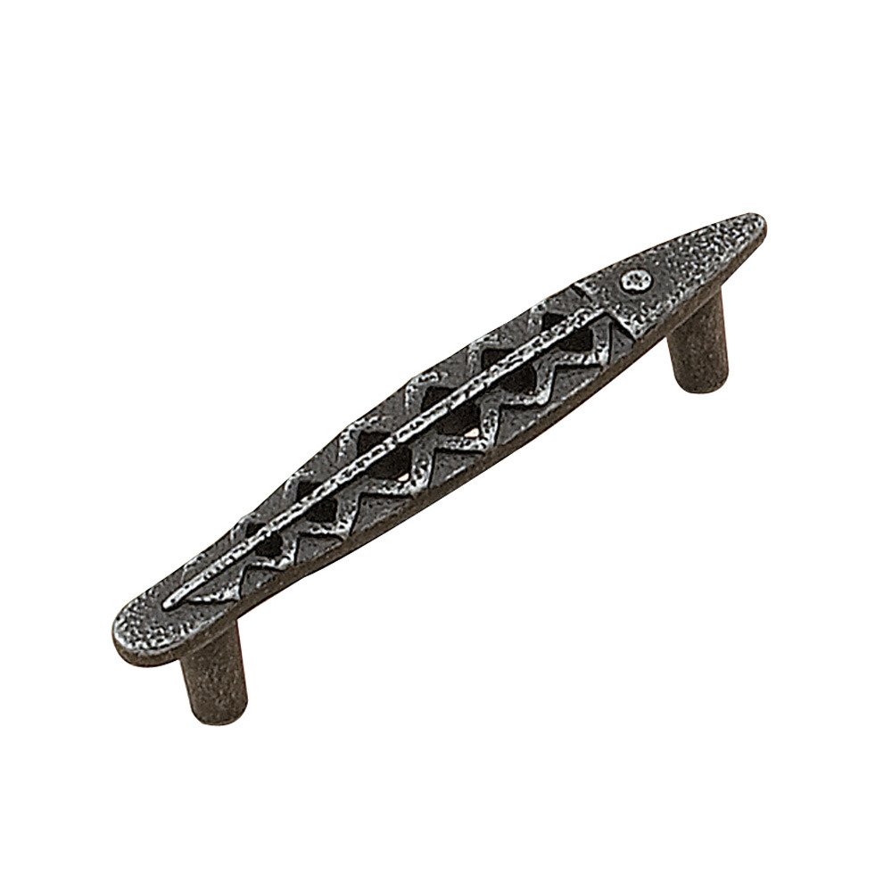 3" Centers Fish Bar Pull with Zigzag Pattern in Antique Iron