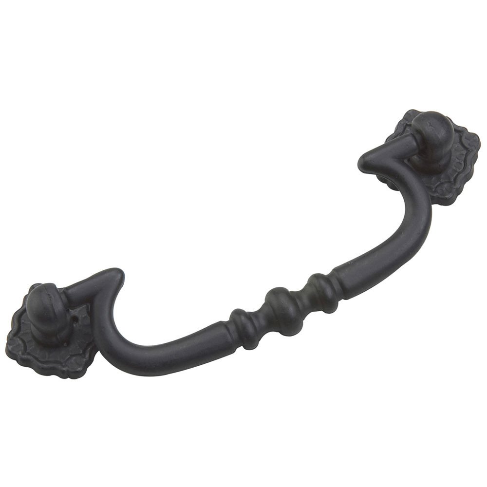 3 3/4" Centers Beaded Bail Pull with Decorative Backplate in Matte Black Iron