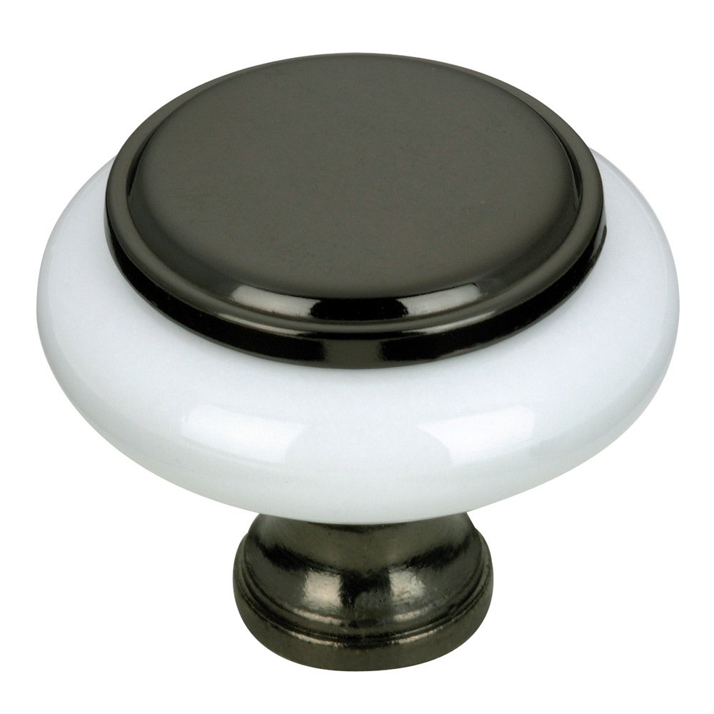 1 1/4" Diameter Knob with Ceramic Rim in Black Nickel and White