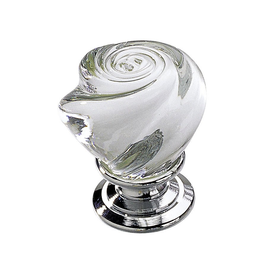 1 3/16" Diameter Rose Knob in Chrome and Clear Murano Glass