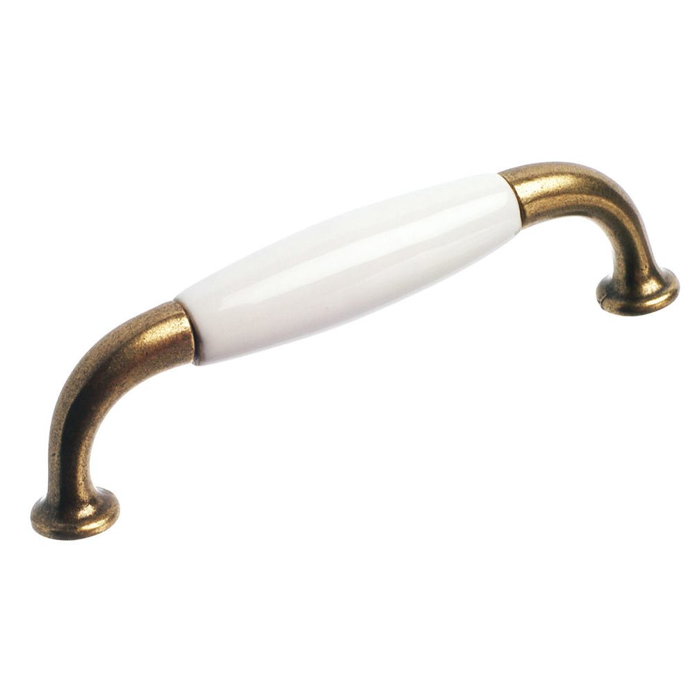 3 3/4" Centers Wire Pull with Ceramic Insert in Burnished Brass and White