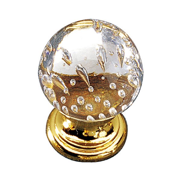 Solid Brass 1" Diameter Bubble Knob in Brass and Bubble Glass
