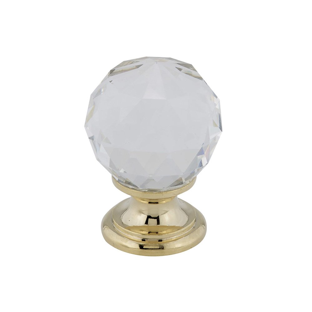 Solid Brass 1" Diameter Beveled Knob in Brass and Clear Crystal