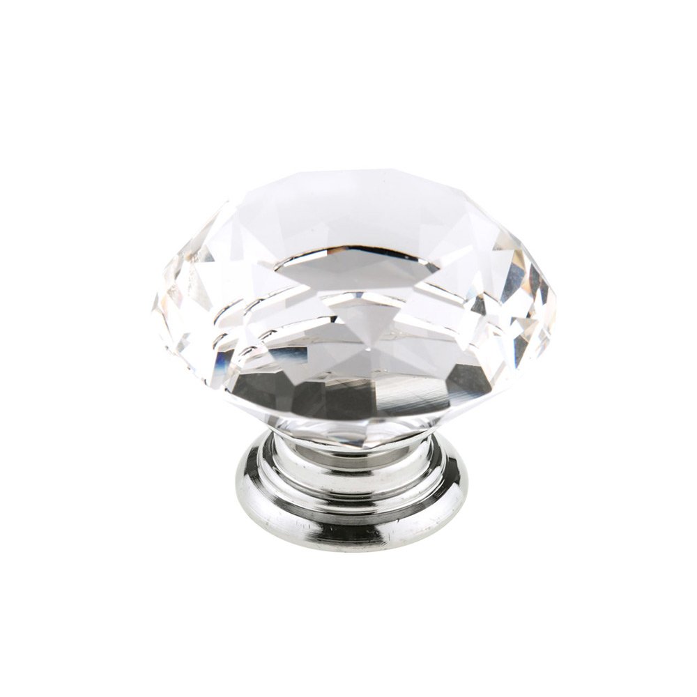 1 31/32" Round Contemporary Crystal Knob in Clear With Chrome