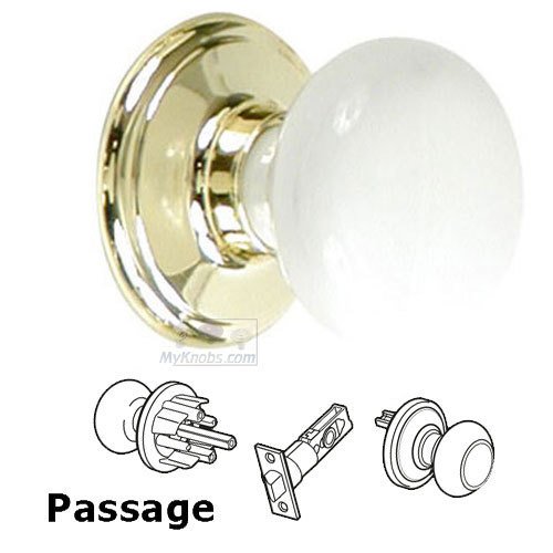 Porcelain Passage Door Knob in Brass And White