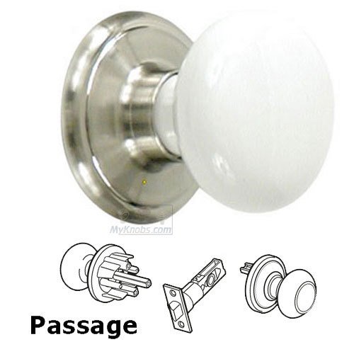 Porcelain Passage Door Knob in Pewter And White