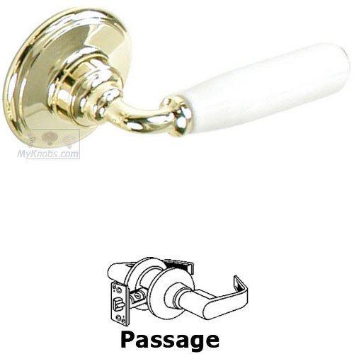Porcelain Passage Door Lever in Brass And White