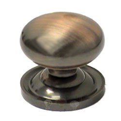 1 1/8" Plain Solid Knob with Backplate in Antique Copper