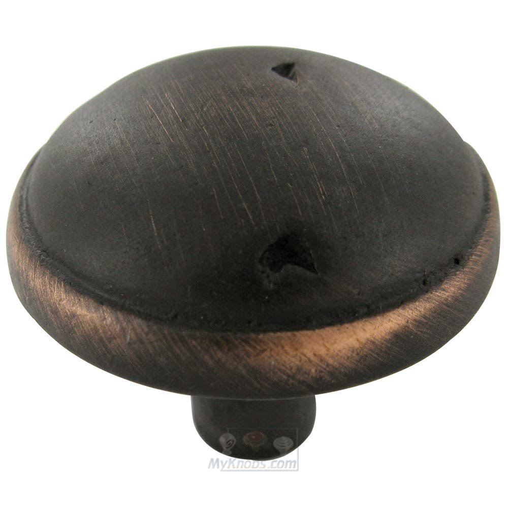 1 3/8" Diameter Distressed Mushroom Knob with Ring Edge in Valencia Bronze
