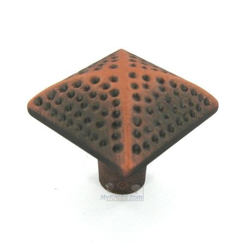 Square Knob with Divet Indents in Distressed Copper