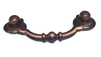 3" Center Sculptured Beaded Bail Pull in Distressed Copper