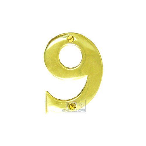 3" Solid Front Fixing Numbers # 9 in Polished Brass