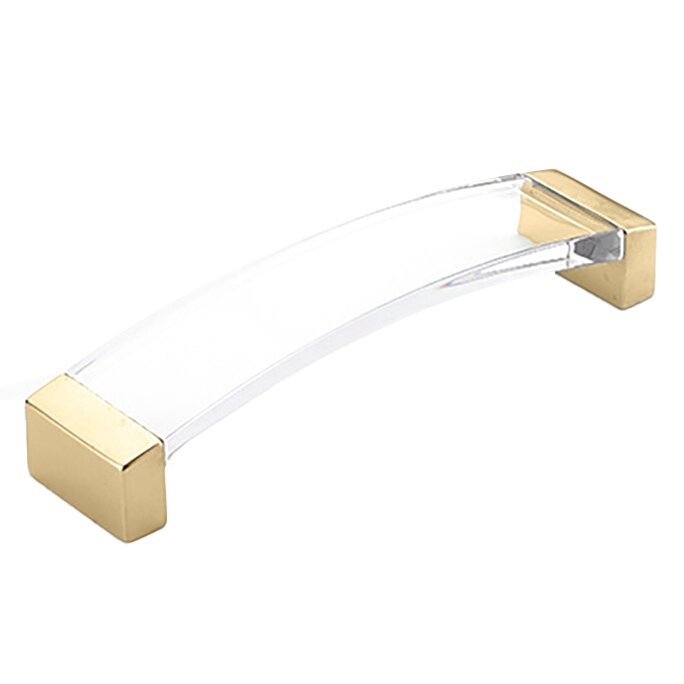 5" Centers Arched Pull in Signature Satin Brass and Clear