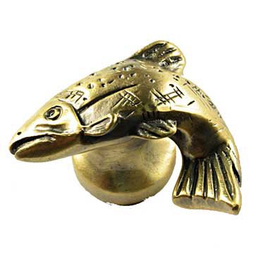 Fish Knob Facing Left in Antique Brass