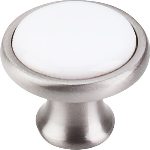 Knob 1 1/4" - Brushed Satin Nickel & White Ceramic