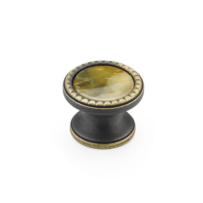 1 1/4" Round Knob in Ancient Bronze with Chapparral Glass Inlay