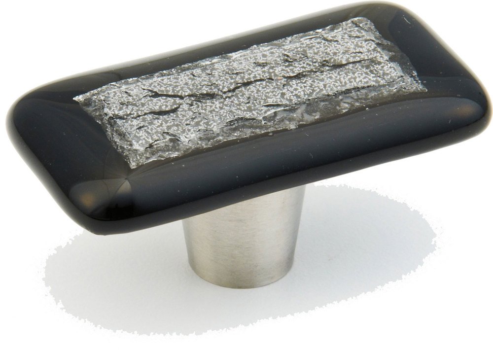 2" Rectangle Glass Knob in Black Currant Foil